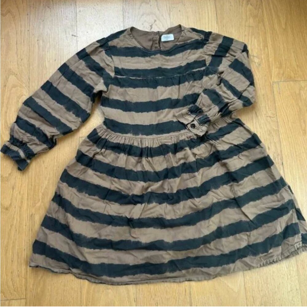 Buho Kids Brown and Black Striped Long Sleeve Dress